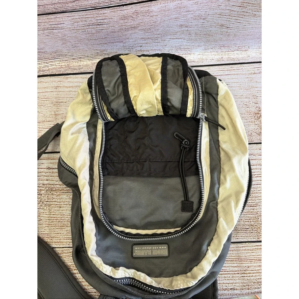 Eddie Bauer Large Gray Nylon Hiking Camping Daypack Backpack Multi Pocket Used